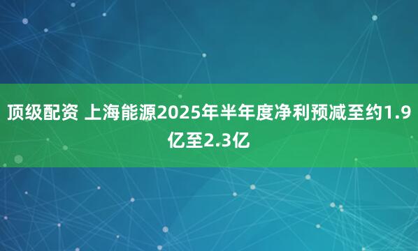 顶级配资 上海能源2025年半年度净利预减至约1.9亿至2.3亿