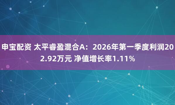 申宝配资 太平睿盈混合A：2026年第一季度利润202.92万元 净值增长率1.11%